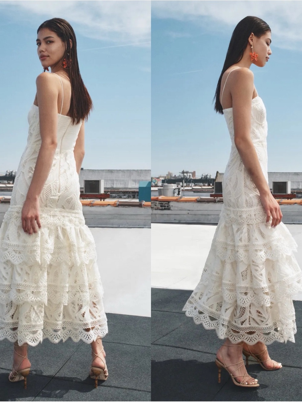 NWOT PatBo Aura Lace Flutter White Light Pink Bridal Midi Dress Size 0 - Picture 2 of 13